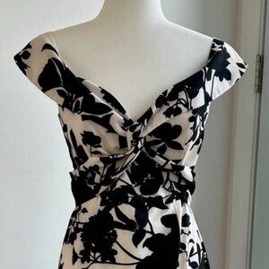 Bardot Cream & Black Sculpted Dress with Boning and Front Slit – US 6